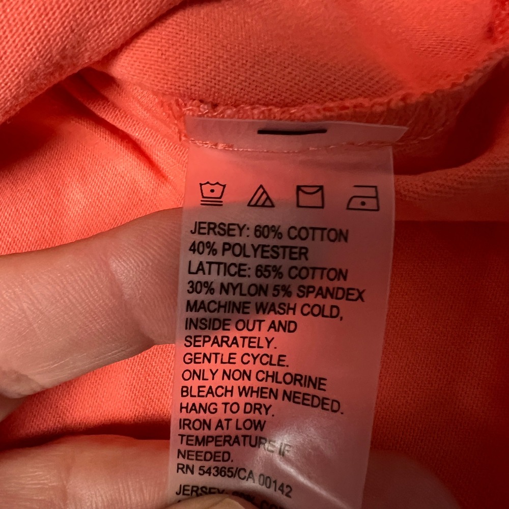 Allison Daley Women's 2X Cottagecore Coral Knit Lattice Overlay Short Sleeve Top - Picture 7 of 9